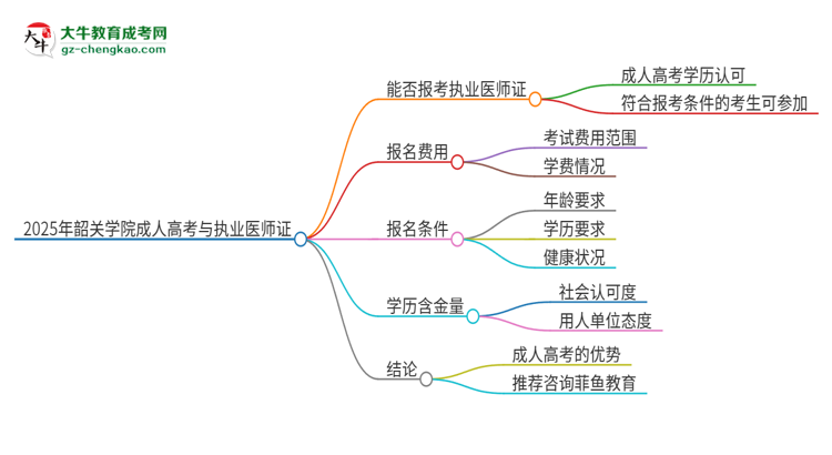 2025年韶關(guān)學(xué)院的成人高考學(xué)歷能報(bào)考執(zhí)業(yè)醫(yī)師證嗎？思維導(dǎo)圖