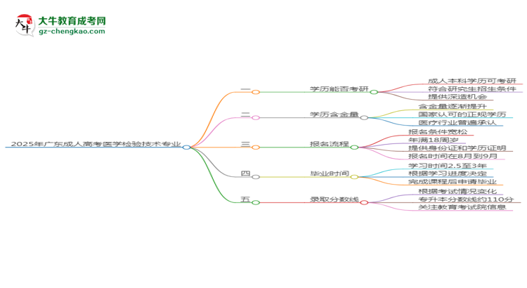 2025年廣東成人高考醫(yī)學(xué)檢驗(yàn)技術(shù)專業(yè)學(xué)歷符合教資報(bào)考條件嗎？思維導(dǎo)圖