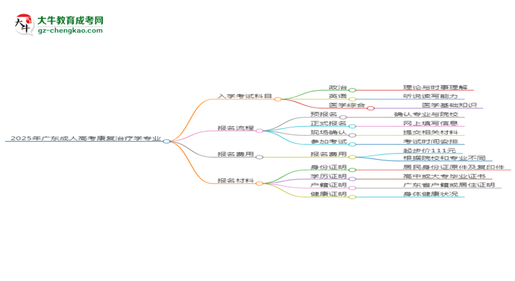 2025年廣東成人高考康復(fù)治療學(xué)專業(yè)入學(xué)考試科目有哪些？思維導(dǎo)圖