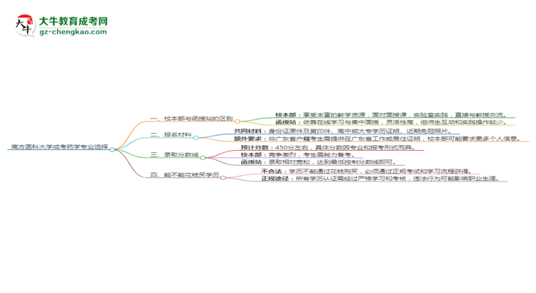 南方醫(yī)科大學(xué)2025年成考藥學(xué)專業(yè)校本部和函授站哪個更好？思維導(dǎo)圖