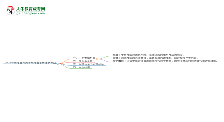 2025年南方醫(yī)科大學成考醫(yī)學影像學專業(yè)入學考試科目有哪些？思維導圖