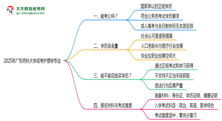 廣東藥科大學(xué)2025年成考護(hù)理學(xué)專業(yè)學(xué)歷能考公嗎？思維導(dǎo)圖