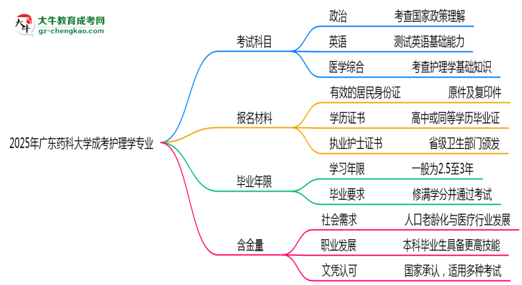 2025年廣東藥科大學(xué)成考護理學(xué)專業(yè)入學(xué)考試科目有哪些？思維導(dǎo)圖