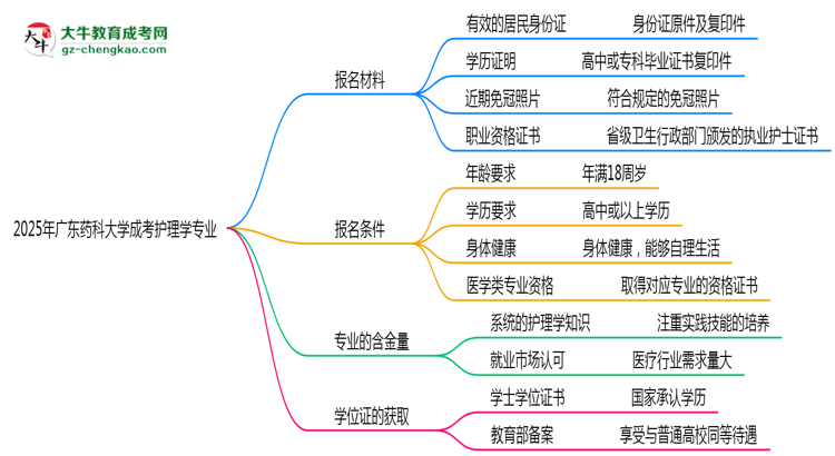2025年廣東藥科大學(xué)成考護(hù)理學(xué)專業(yè)報(bào)名材料需要什么？思維導(dǎo)圖