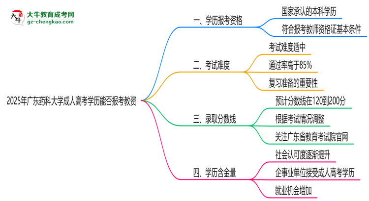 2025年廣東藥科大學(xué)成人高考學(xué)歷能報(bào)考教資嗎？思維導(dǎo)圖