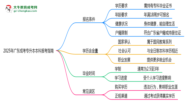2025年廣東成考專(zhuān)升本本科報(bào)考指南：學(xué)歷/年齡要求必看思維導(dǎo)圖