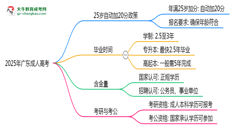 2025年廣東成人高考25歲自動(dòng)加20分政策解讀思維導(dǎo)圖