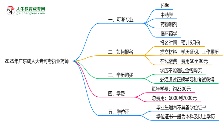 2025年廣東成人大專(zhuān)可考執(zhí)業(yè)藥師的專(zhuān)業(yè)目錄思維導(dǎo)圖