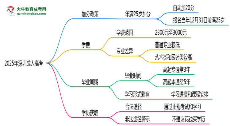 2025年深圳成人高考加分政策：25歲自動(dòng)加20分？思維導(dǎo)圖