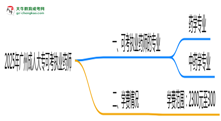 2025年廣州成人大專可考執(zhí)業(yè)藥師的專業(yè)目錄思維導(dǎo)圖
