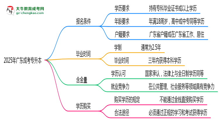 2025年廣東成考專升本報名條件及資格審核標(biāo)準(zhǔn)思維導(dǎo)圖