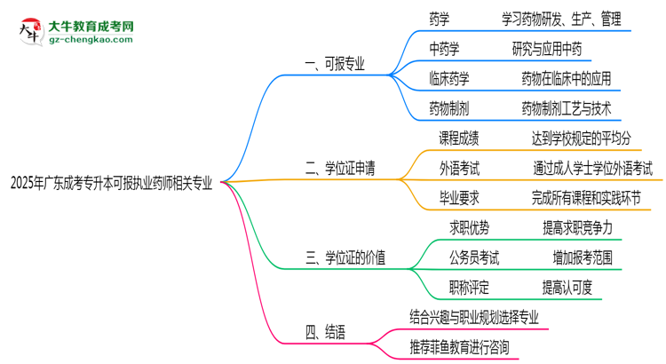 2025年廣東成考專升本可報執(zhí)業(yè)藥師相關專業(yè)清單思維導圖