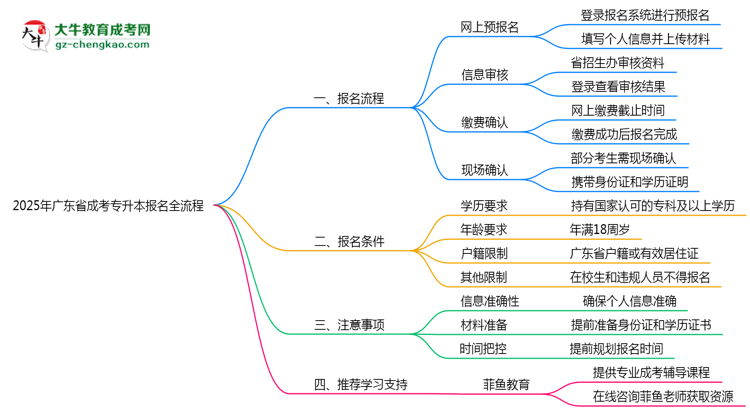 2025年廣東成考專(zhuān)升本網(wǎng)上報(bào)名全流程步驟解析思維導(dǎo)圖
